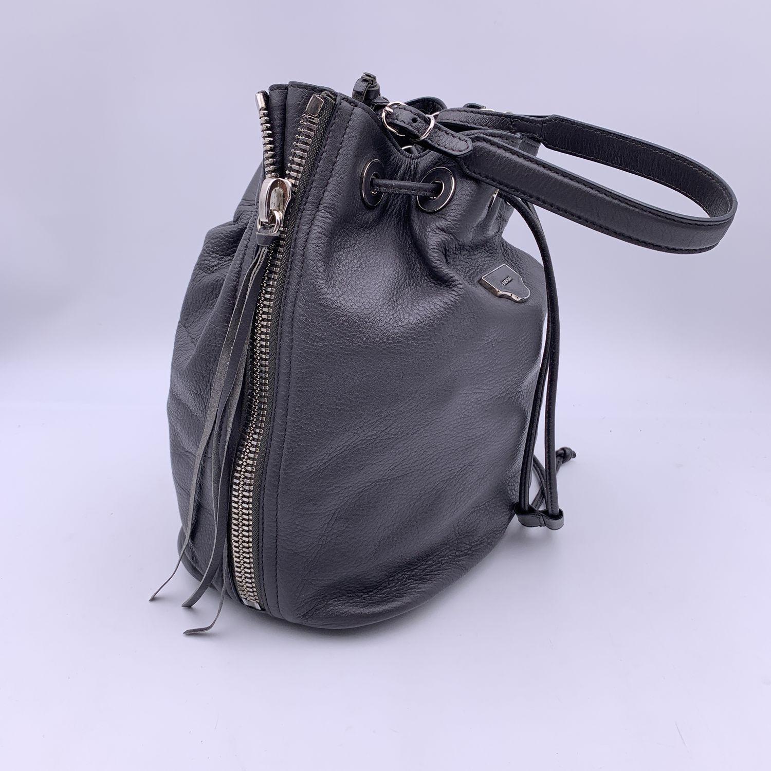Balenciaga Grey Leather Papier Plate Side Zip Bucket Drawstring Bag 3