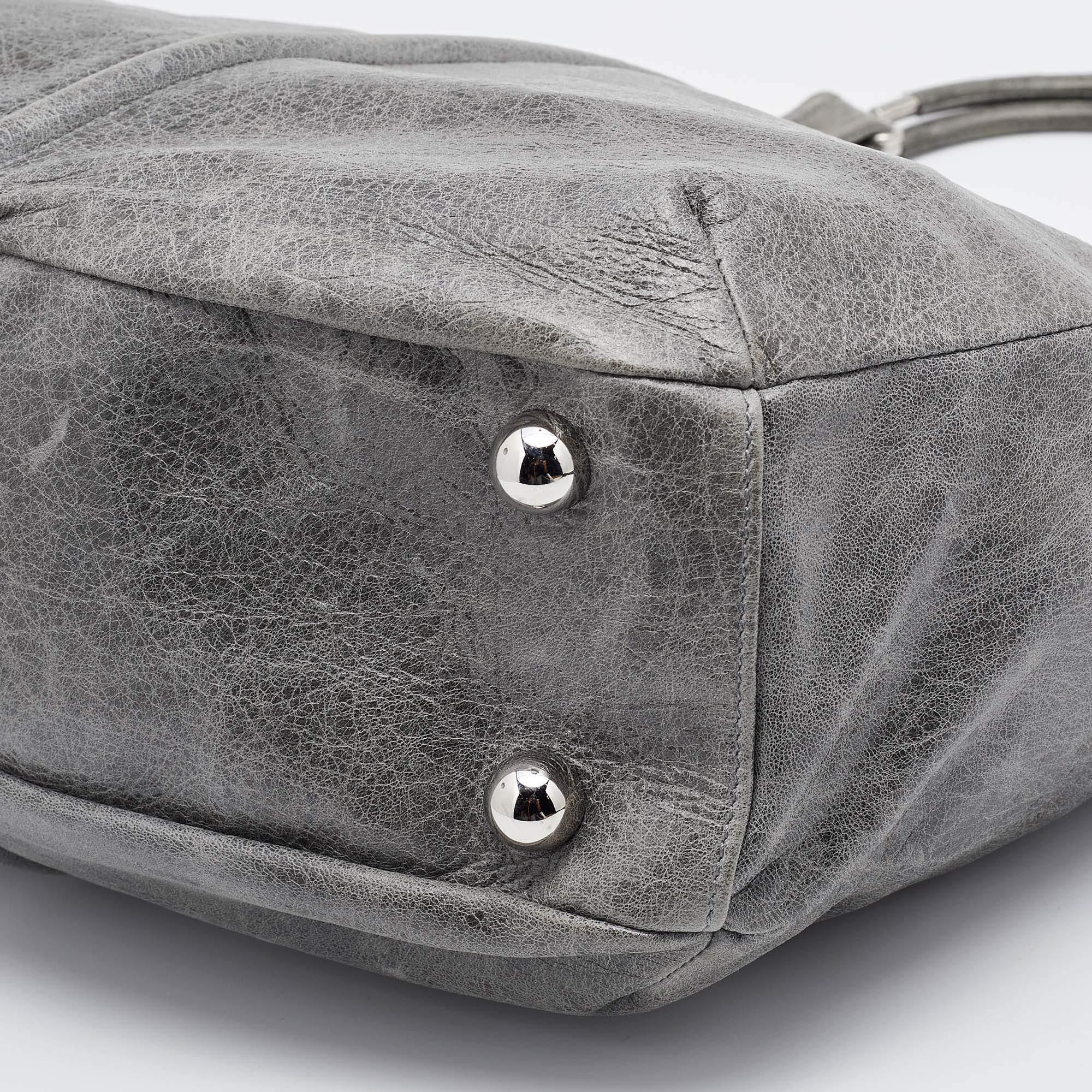 Balenciaga Grey Leather Pompon Shoulder Bag 6