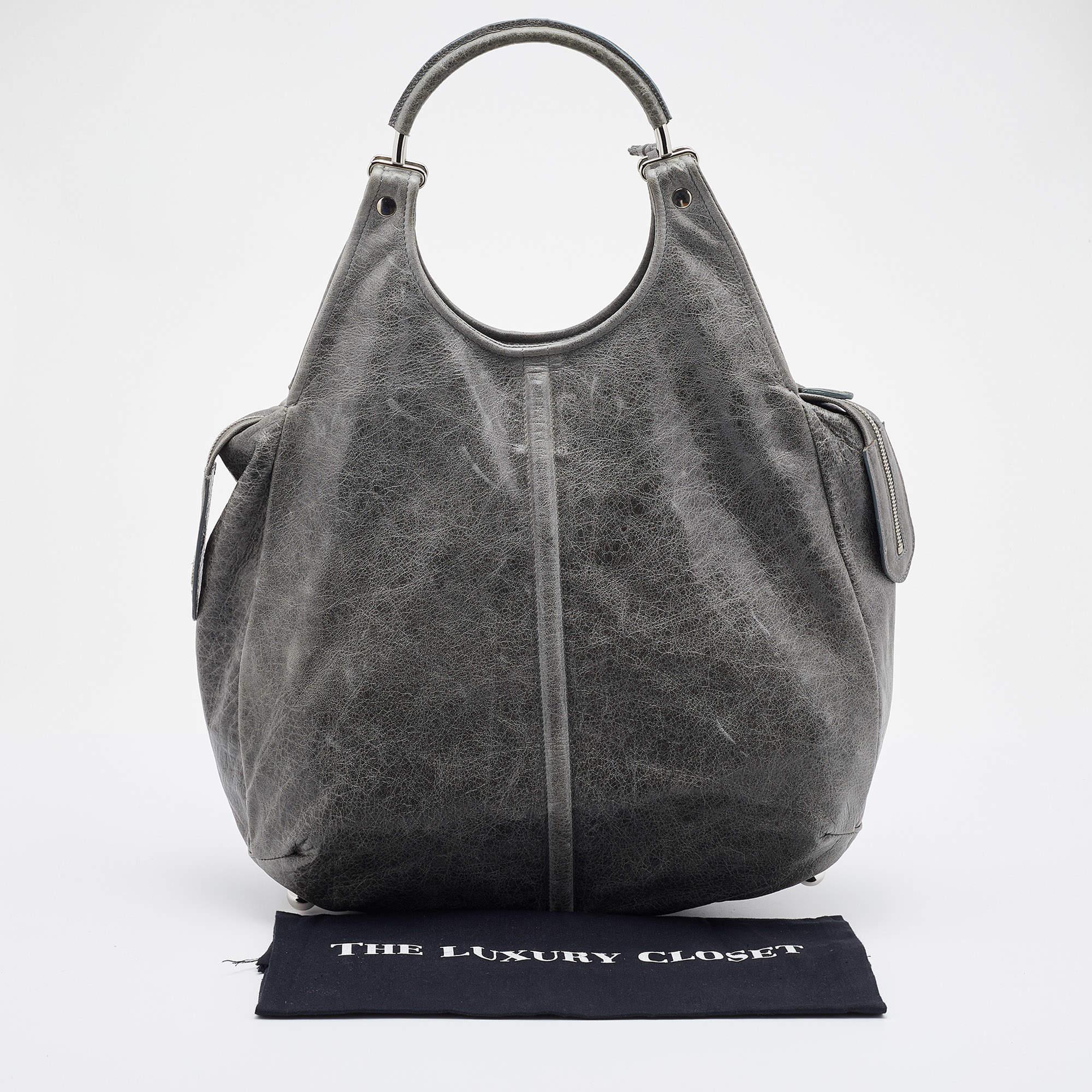 Balenciaga Grey Leather Pompon Shoulder Bag 7