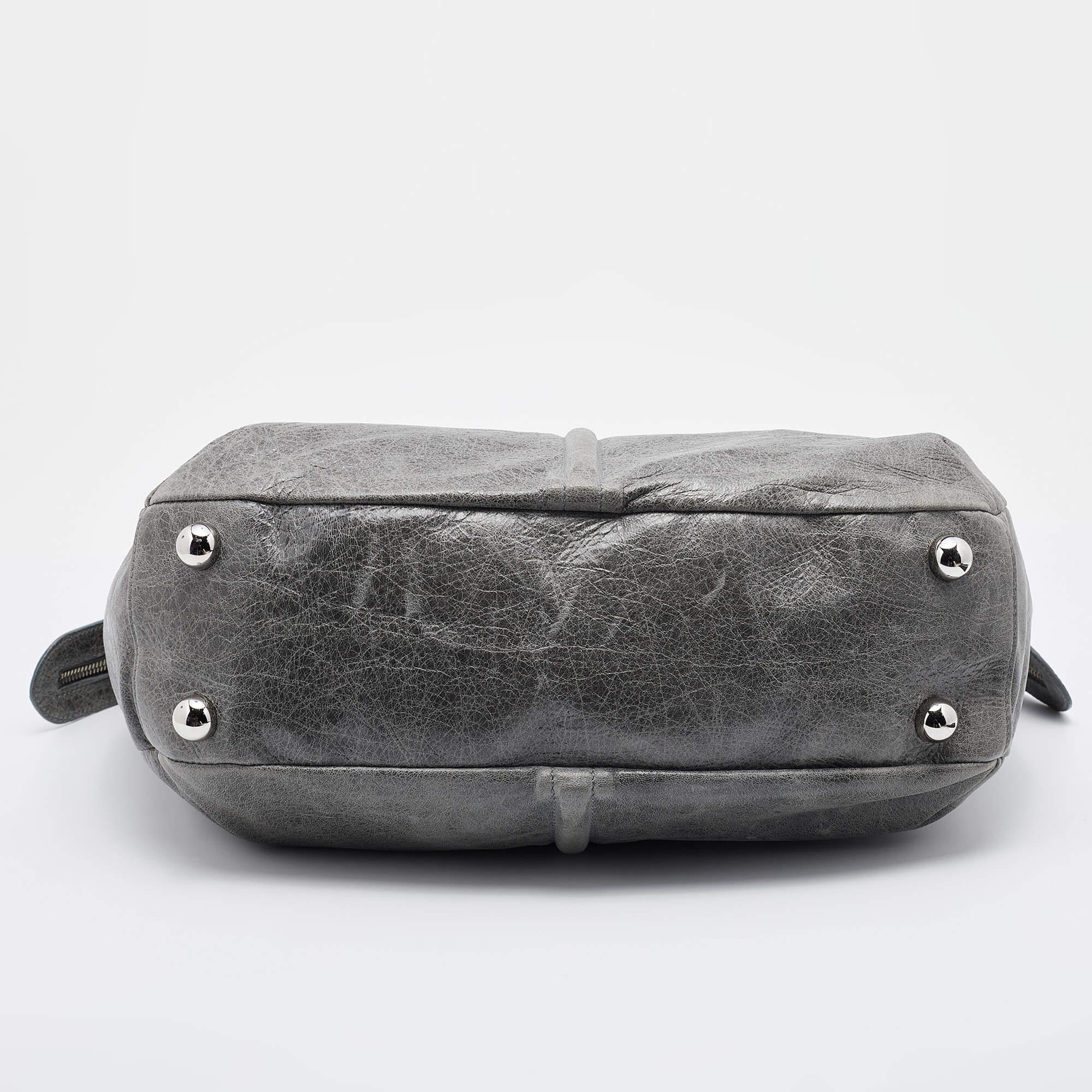 Balenciaga Grey Leather Pompon Shoulder Bag 4