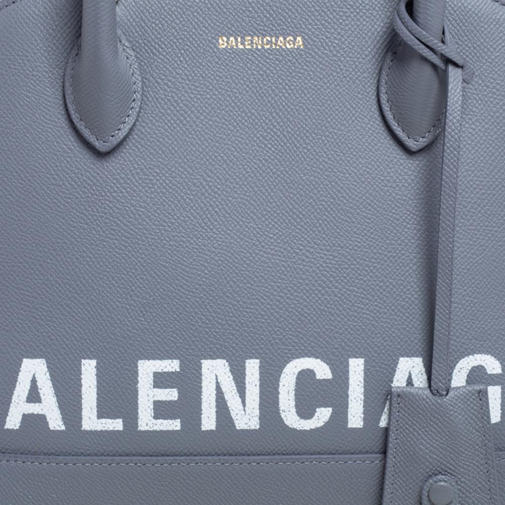 Balenciaga Grau Leder S Ville Logo Umhängetasche 7