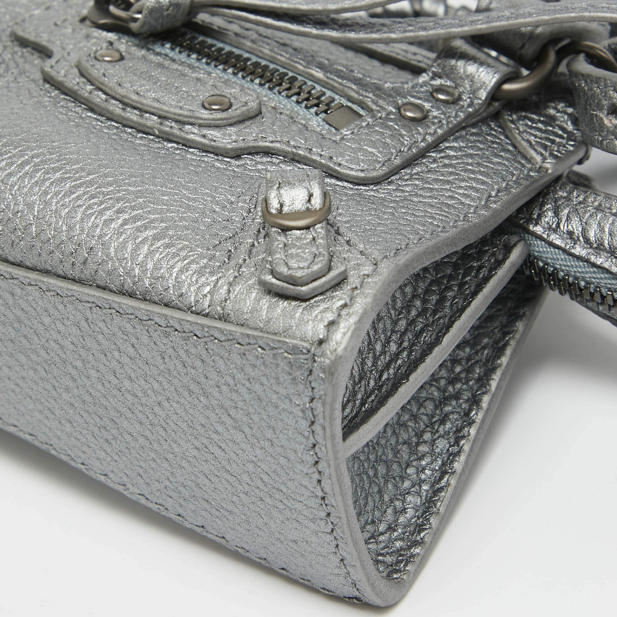 Balenciaga Grey Leather Super Nano Classic City Crossbody Bag 6