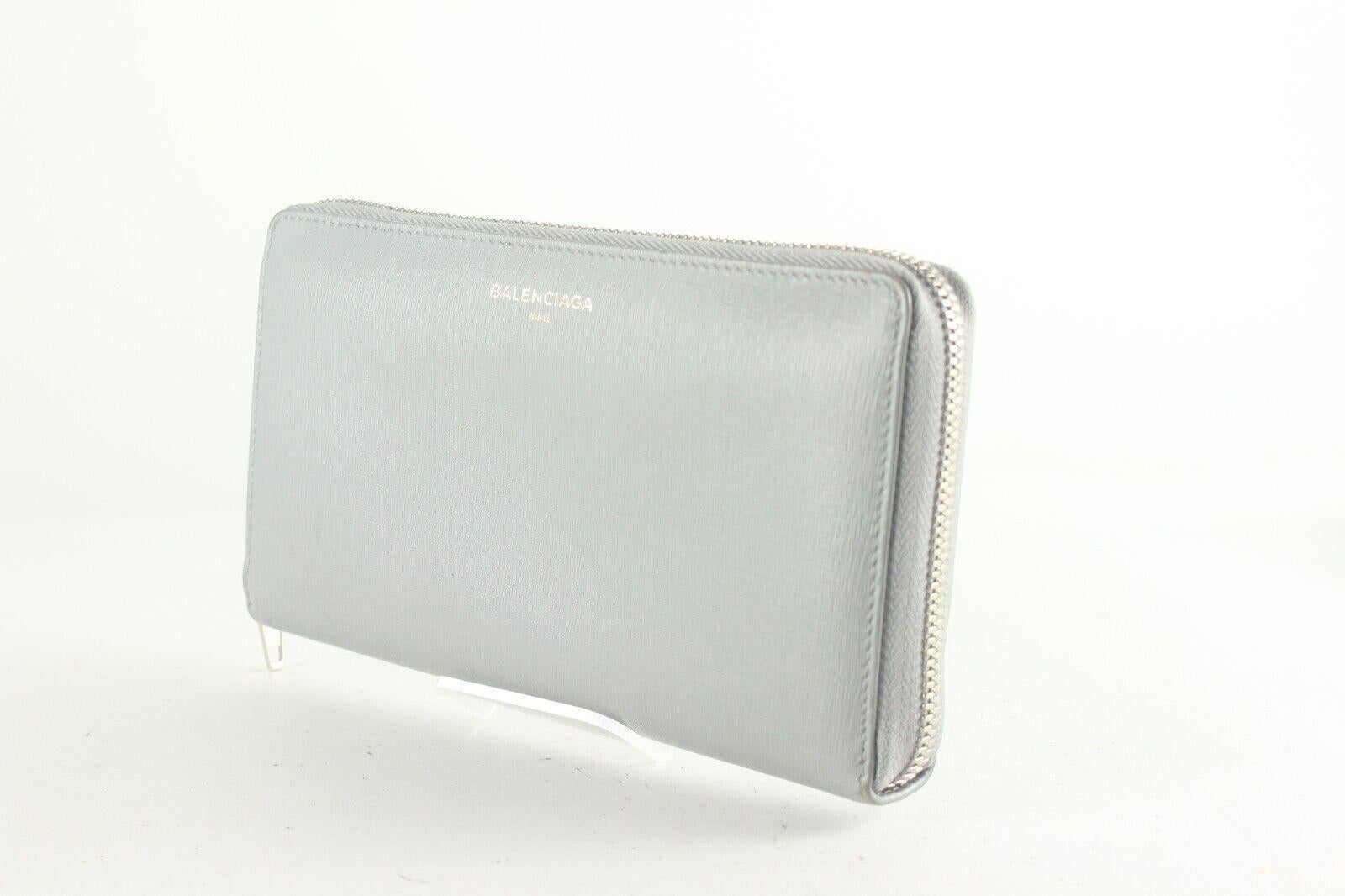 BALENCIAGA Grey Leather Zip Around Wallet 1BAL726K For Sale 7