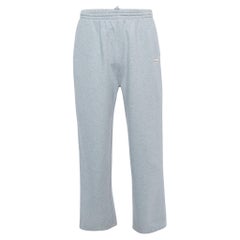 Balenciaga Grey Logo Embroidered Cotton Oversized Track Pants M