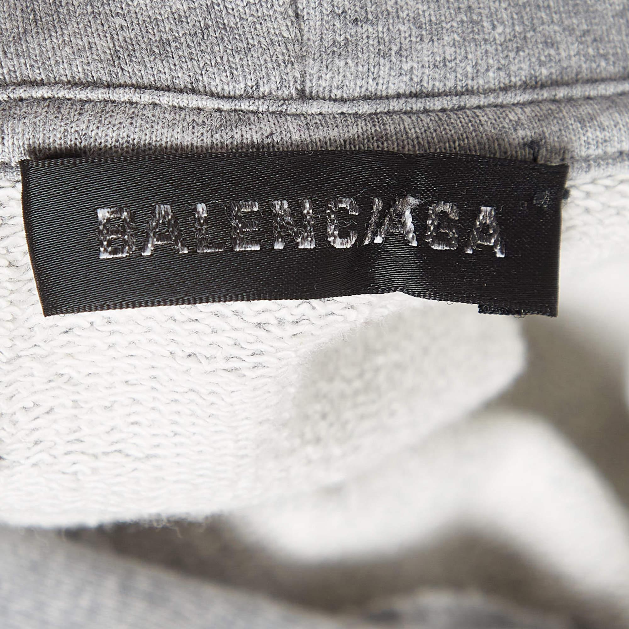 Men's Balenciaga Grey Logo Print Cotton Hooded Sweatshirt L