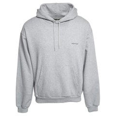 Balenciaga Grau Logo Print Baumwolle Sweatshirt mit Hood's L