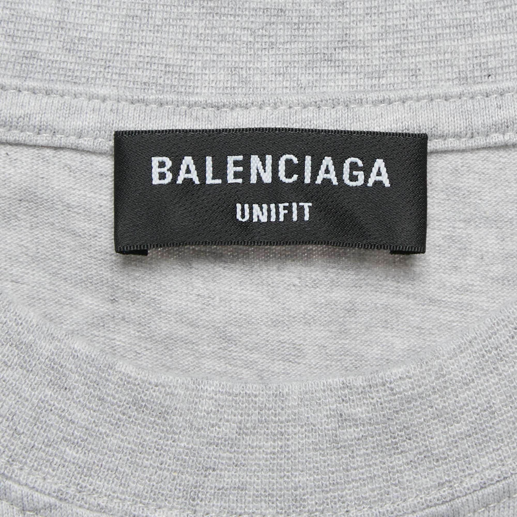 Balenciaga Grey Logo Print Cotton Jersey Oversized T-Shirt L In New Condition For Sale In Dubai, Al Qouz 2