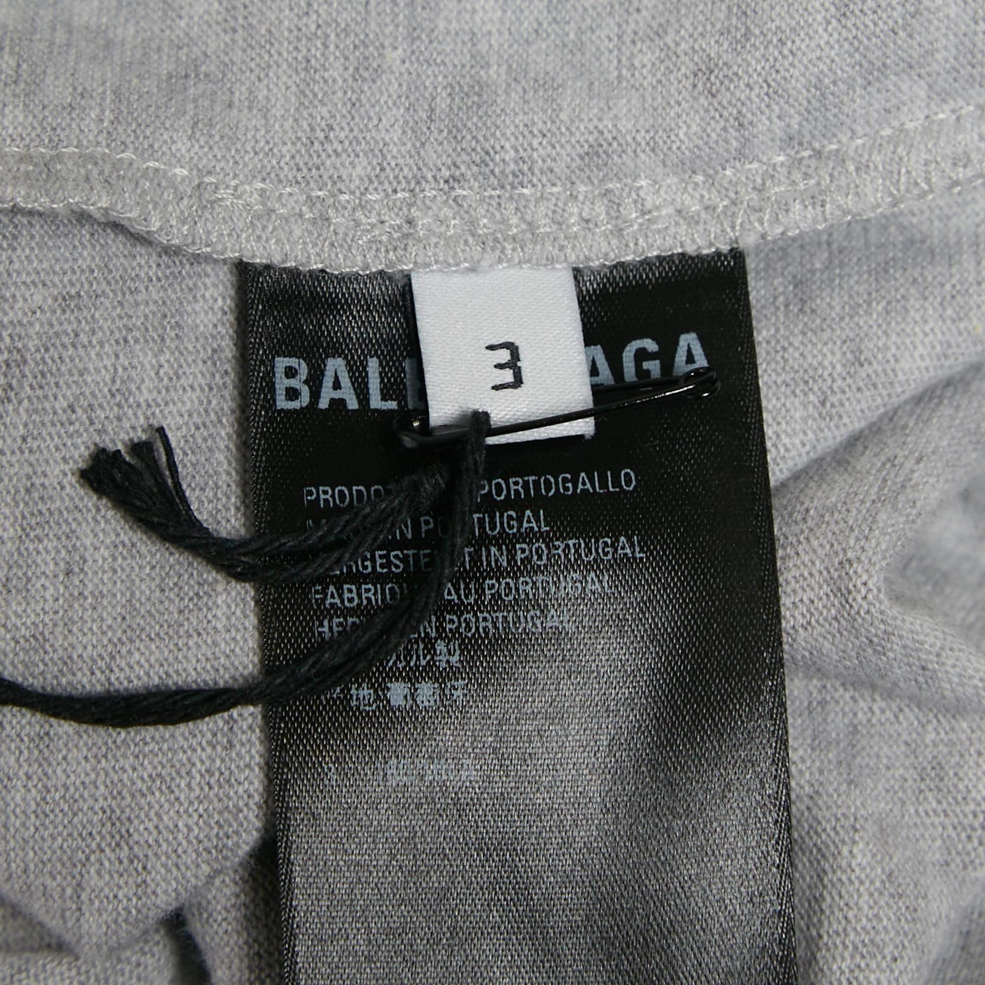 Men's Balenciaga Grey Logo Print Cotton Jersey Oversized T-Shirt L For Sale