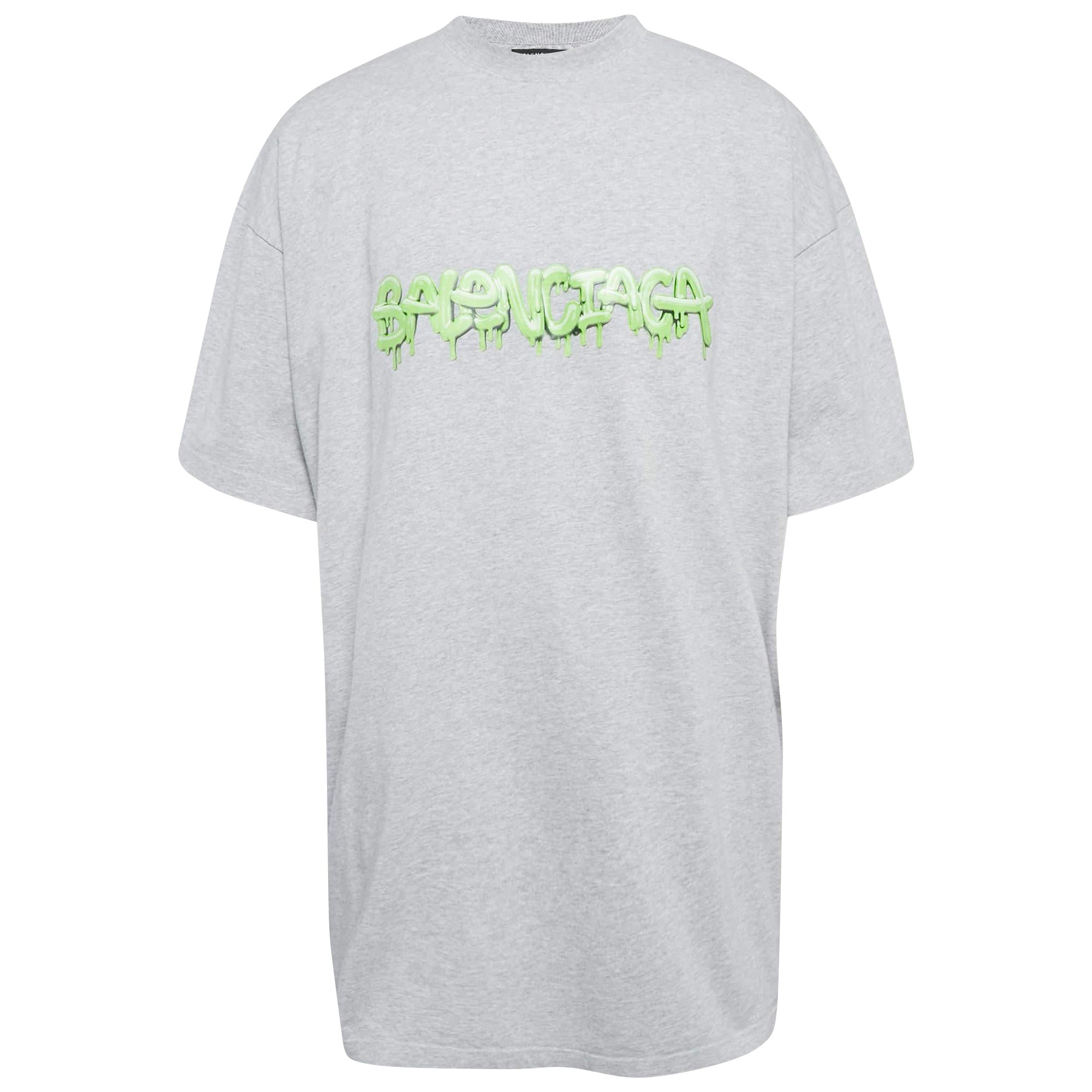 T-shirt Balenciaga surdimensionné en jersey de coton imprimé logo gris L