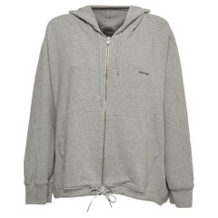 Balenciaga Grey Logo Print Cotton Zip Front Hooded Sweatshirt XS