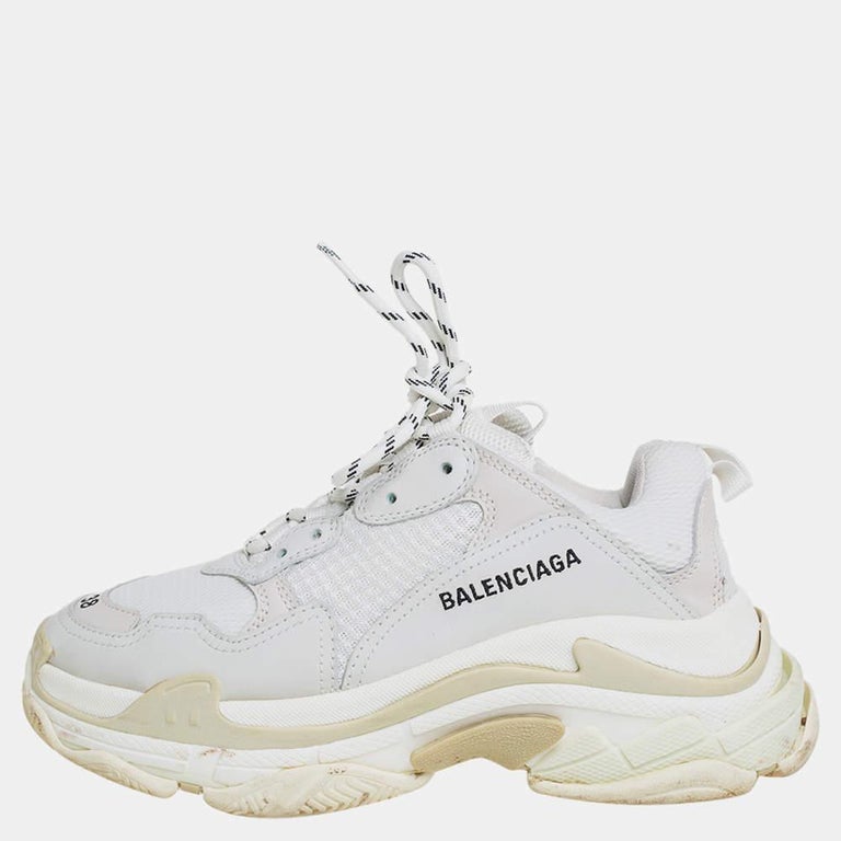 Balenciaga Grey Mesh And Leather Triple S Sneakers Size 38 at