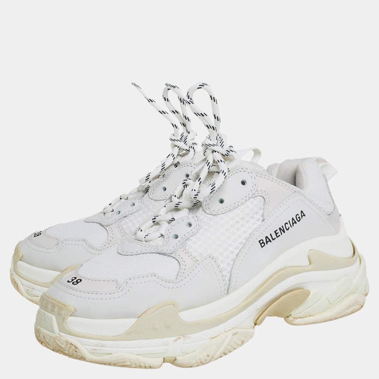 Balenciaga Grey Mesh And Leather Triple S Sneakers Size 38 For Sale at ...