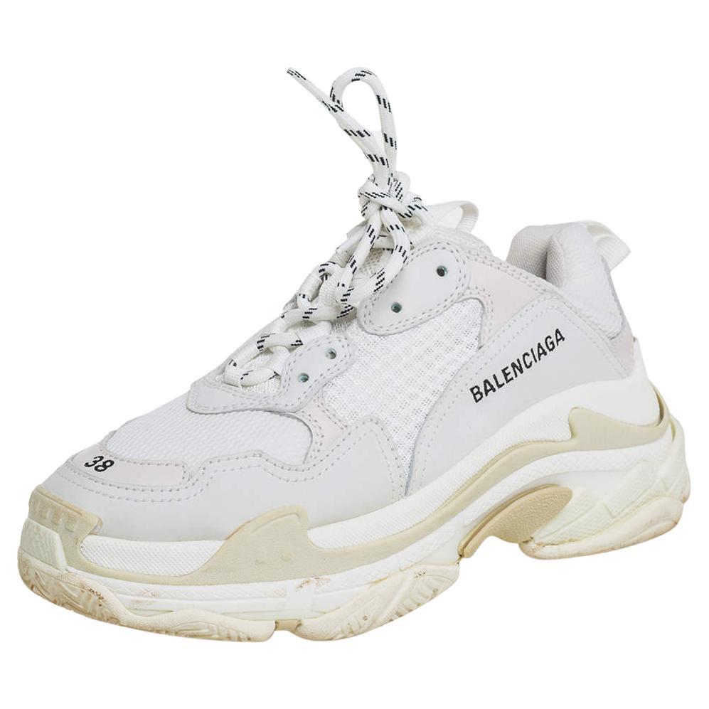 Balenciaga Grey Mesh And Leather Triple S Sneakers Size 38 For Sale