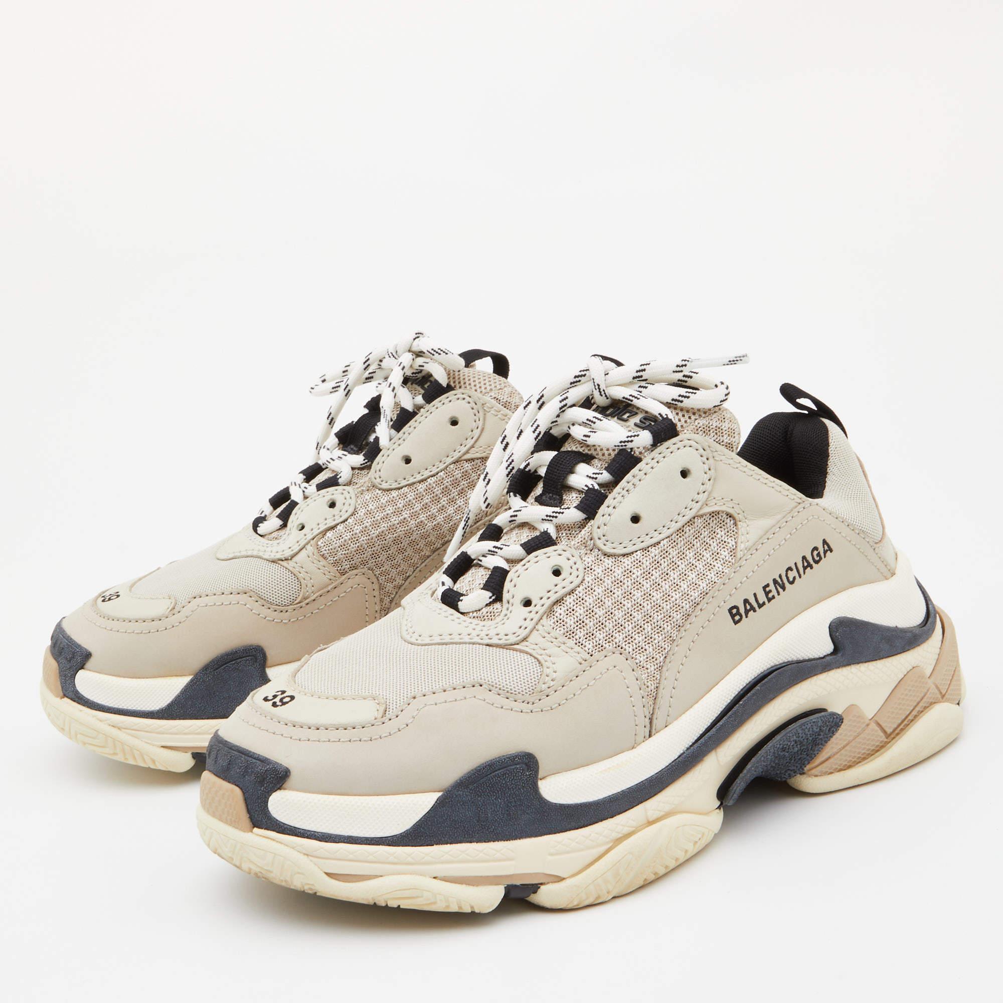 Balenciaga Grey Mesh and Leather Triple S Sneakers Size 39 3