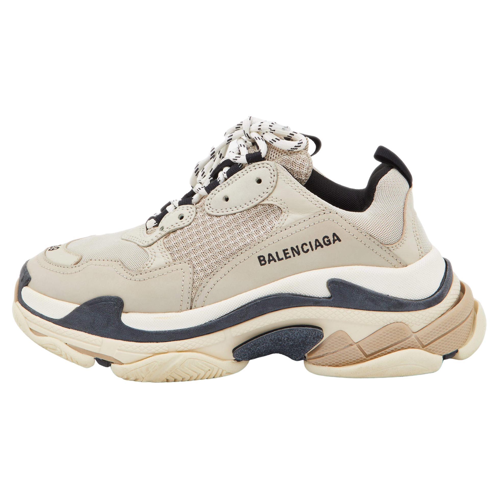 Balenciaga Grey Mesh and Leather Triple S Sneakers Size 39 at 1stDibs
