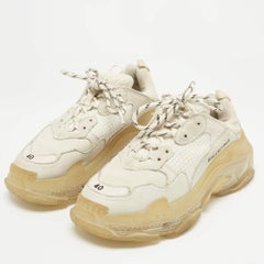 Balenciaga Grey Mesh and Nubuck Leather Triple S Clear Low Top Sneakers Size 40