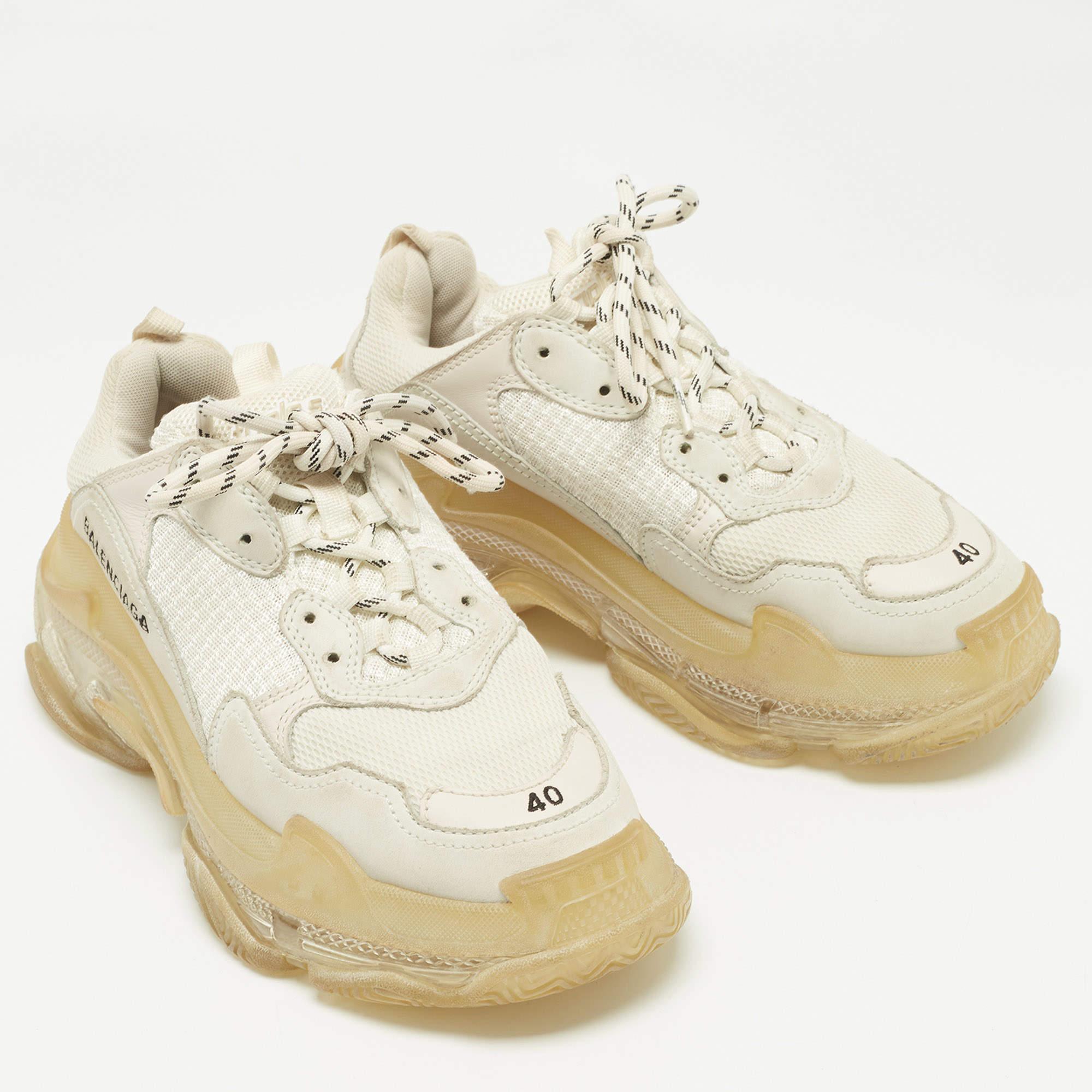 Balenciaga Grau Mesh und Nubuck Leder Dreifach S Clear Low Top Turnschuhe Größe 40 Damen im Angebot