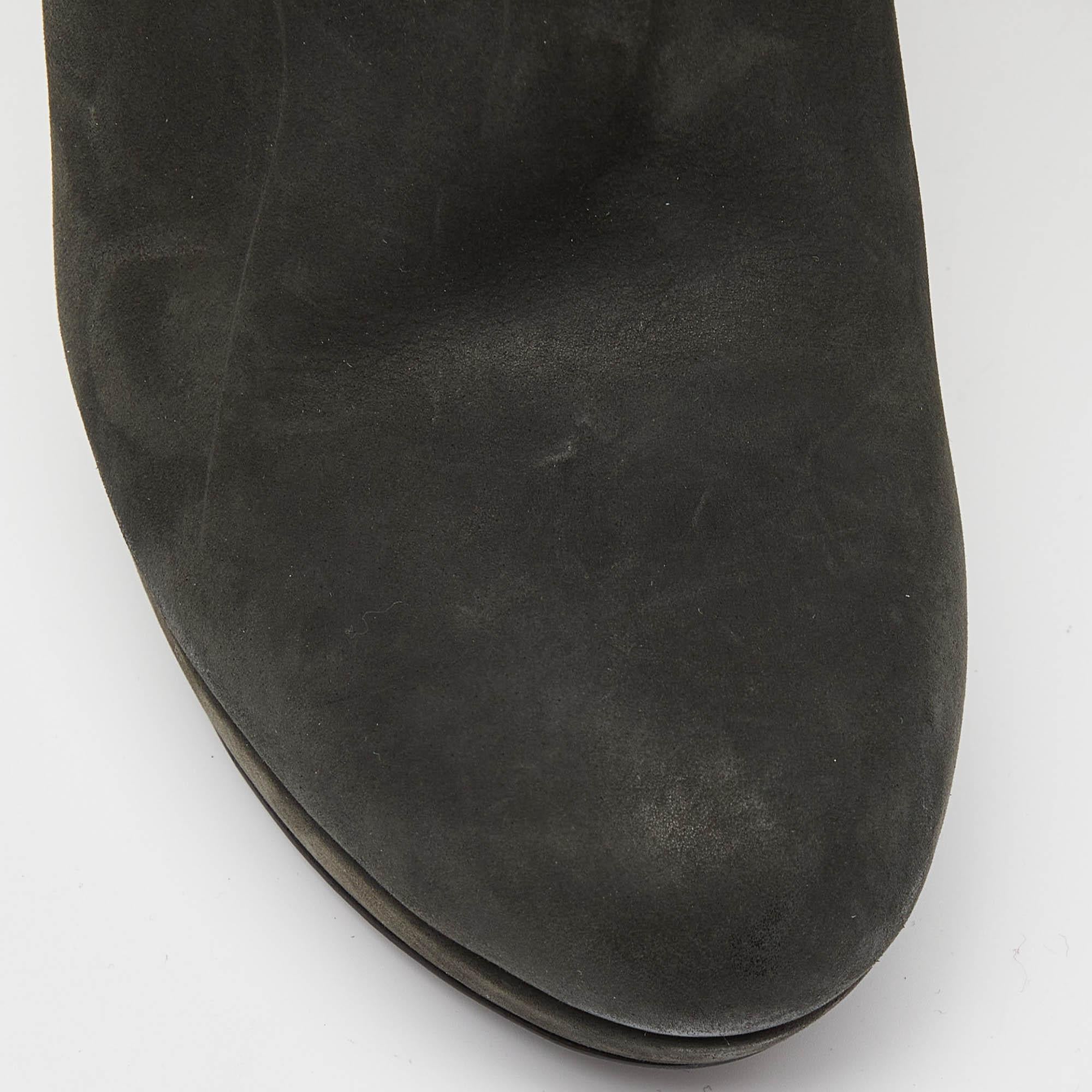 Balenciaga Grey Nubuck Leather Wedge Platform Ankle Booties Size 39 2