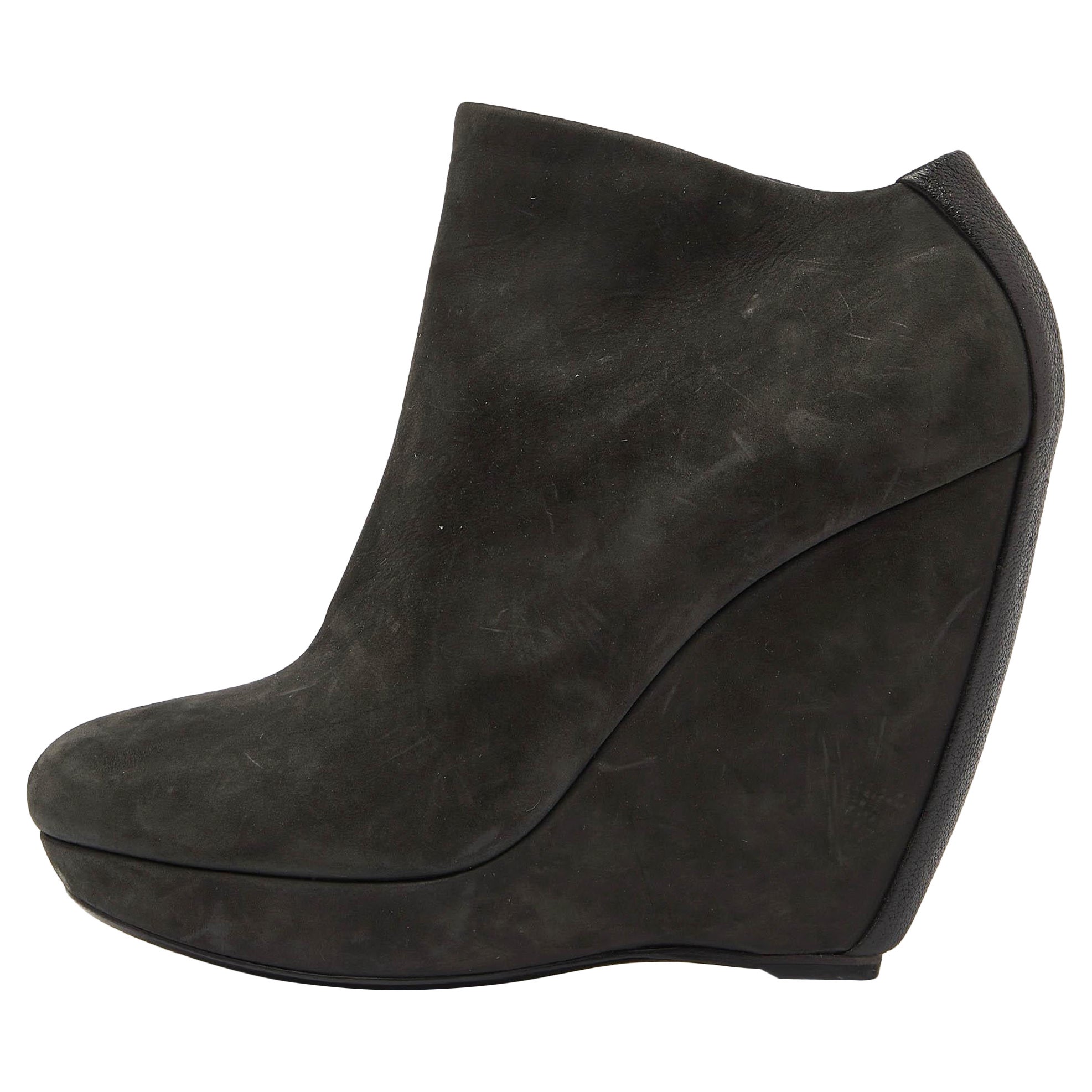 Balenciaga Grey Nubuck Leather Wedge Platform Ankle Booties Size 39