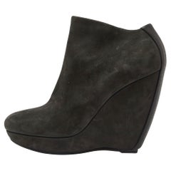Balenciaga Grey Nubuck Leather Wedge Platform Ankle Booties Size 39