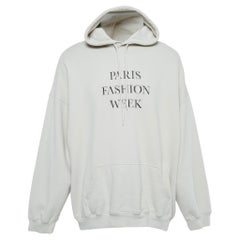 Sweat-shirt à capuche en coton imprimé Paris Fashion Week gris Balenciaga XS