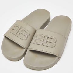 Balenciaga Grey Rubber BB Logo Flat Slides Size 39