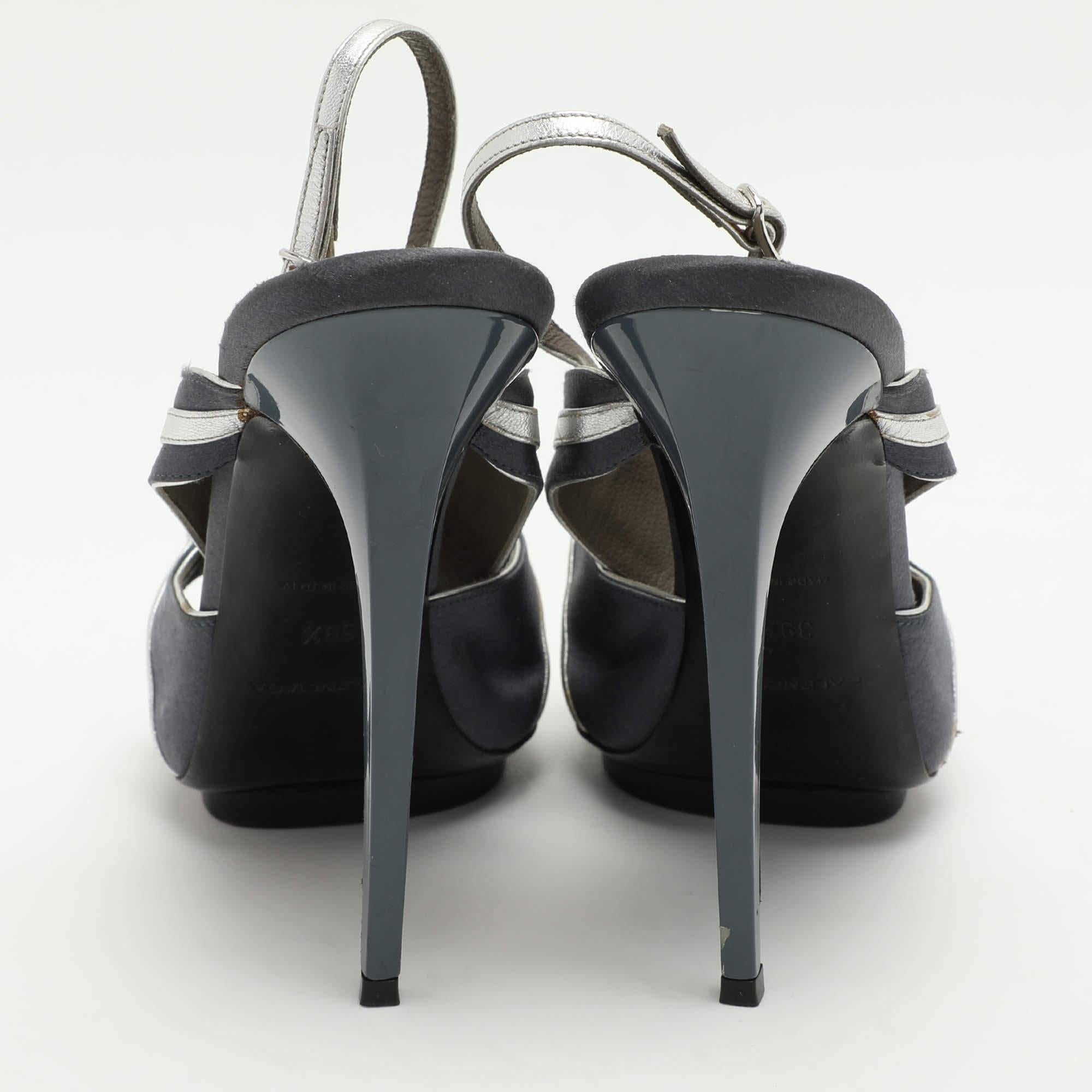 Women's Balenciaga Grey Satin Embellished Slingback Sandals Size 39.5 For Sale