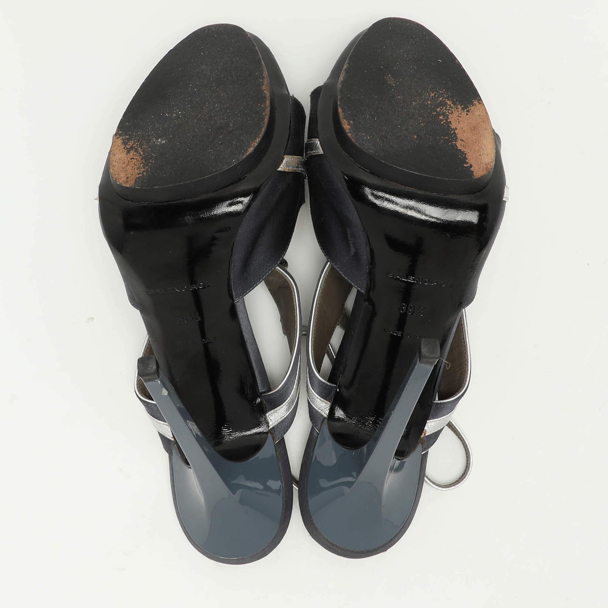 Balenciaga Grey Satin Embellished Slingback Sandals Size 39.5 For Sale 1