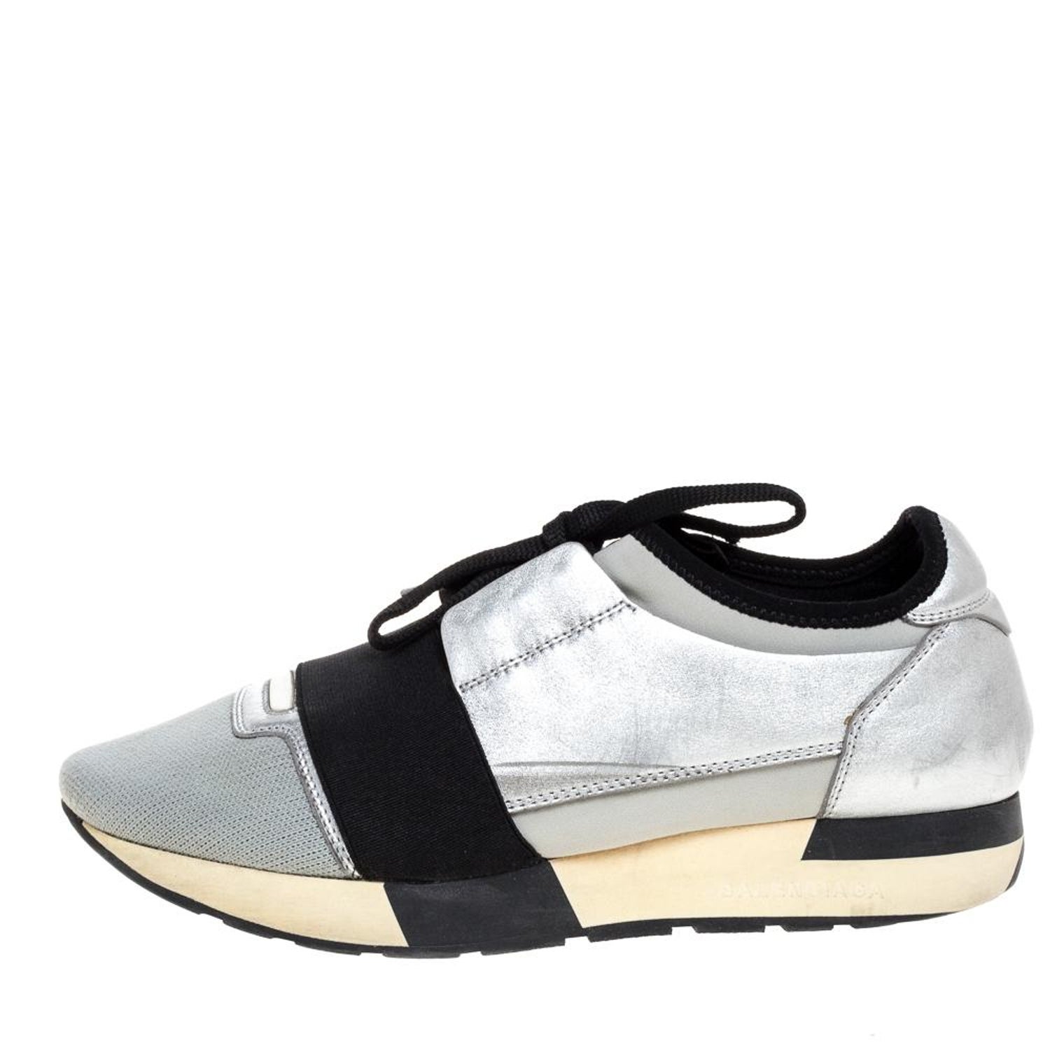Balenciaga Grey/Silver Leather And Fabric Race Runner Low Top Sneakers Size  37 For Sale at 1stDibs | low top grey balenciaga, balenciaga race runners  grey