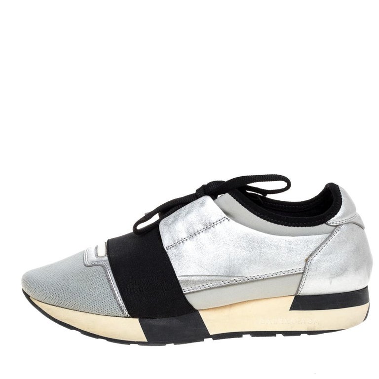 Balenciaga Grey/Silver Leather And Fabric Race Runner Low Top Sneakers Size  37 For Sale at 1stDibs | balenciaga race runners grey, low top grey  balenciaga