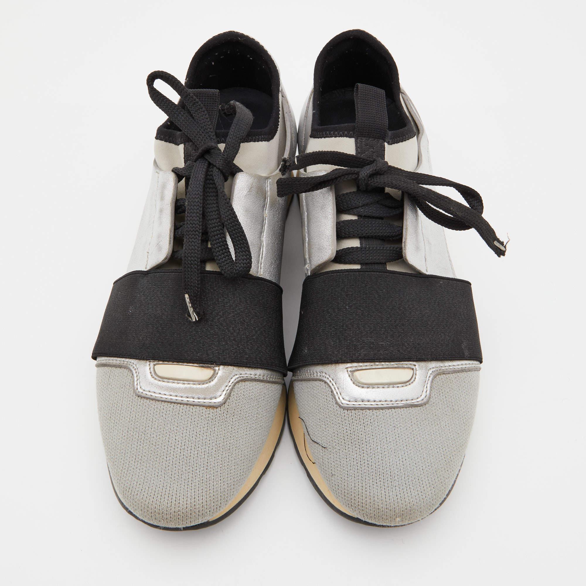 Grigio Balenciaga Sneakers Race Runner in pelle e tessuto grigio/argento misura 37