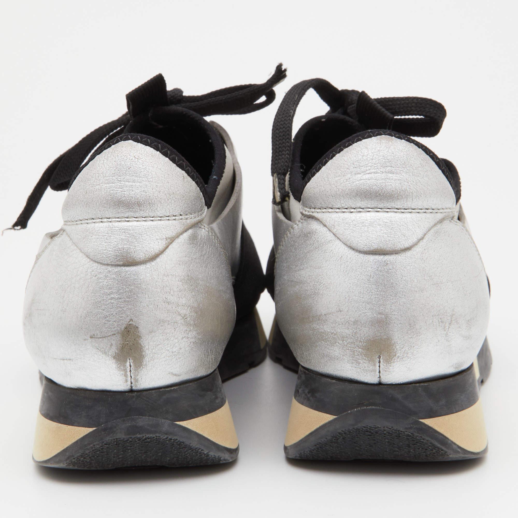 Donna Balenciaga Sneakers Race Runner in pelle e tessuto grigio/argento misura 37