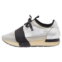 Balenciaga Gris/Plata Piel y Tejido Zapatillas Race Runner Talla 37