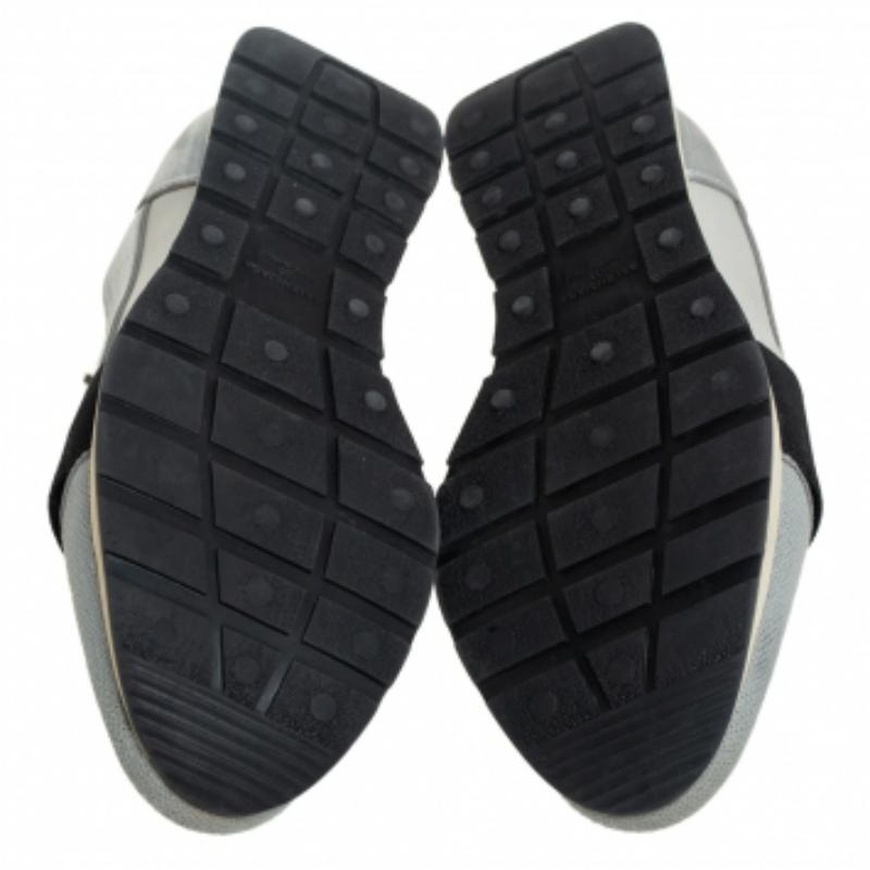 Balenciaga Grey/Silver Leather And Knit Fabric Race Runner Sneakers Size 38 For Sale 1