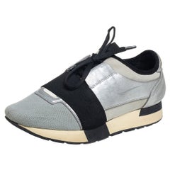 Balenciaga Gris/Plata Piel Y Tejido De Punto Zapatillas Race Runner Talla 38