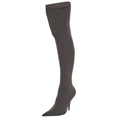 Balenciaga Grey Spandex Knife Over The Knee Pointed Toe Boots Size 37