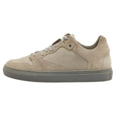 Balenciaga Grey Suede and Textured Leather Low Top Sneakers