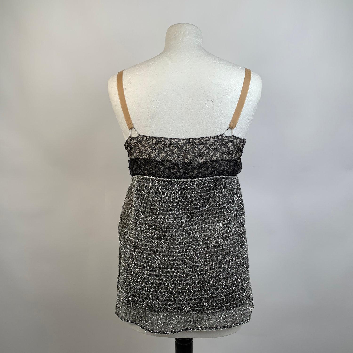 Balenciaga Grey Textured Mesh Cami Top with Floral Panel Size 38 In Excellent Condition In Rome, Rome