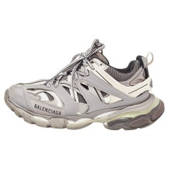 Used Balenciaga Grey/White Leather and Mesh Track Sneakers Size 38