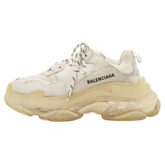 Balenciaga Grey/White Leather and Mesh Triple S Clear Sneakers Size 38