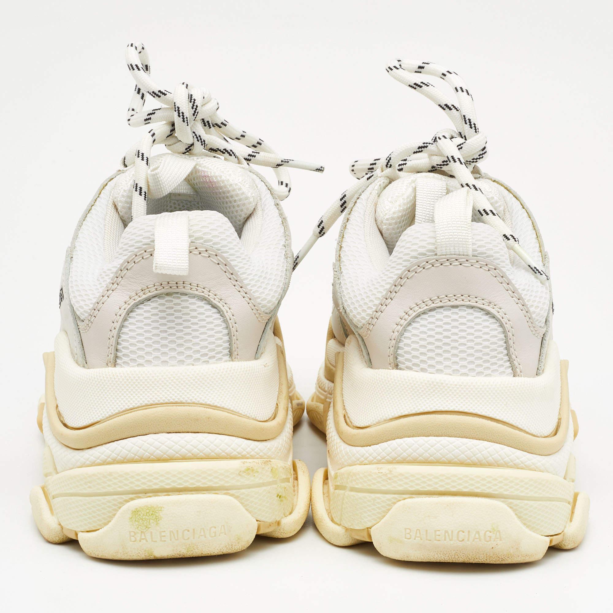 Beige Balenciaga Grey/White Leather and Mesh Triple S Sneakers Size 37