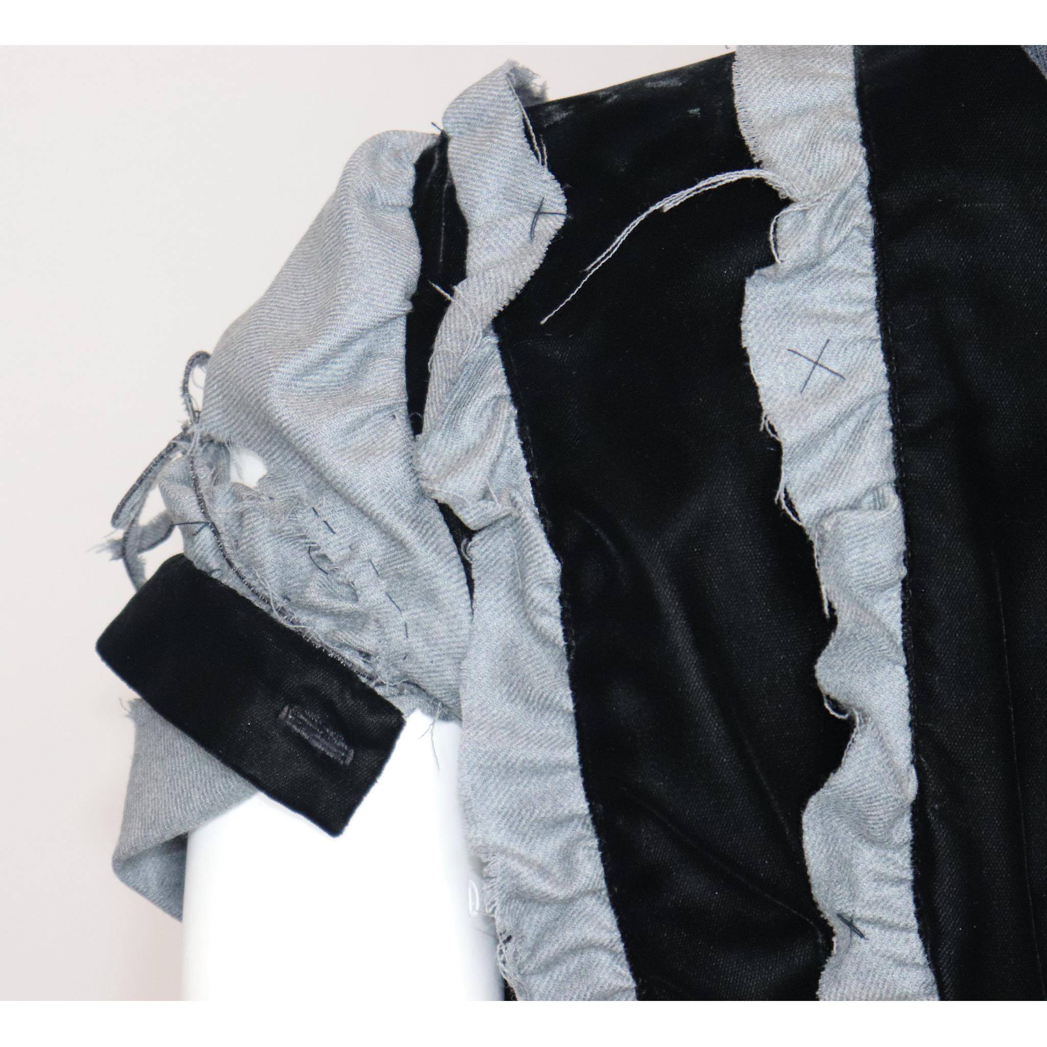 Balenciaga Grey Wool & Black Velvet Deconstructed Dress w/ Zippers Circa 1990s 1