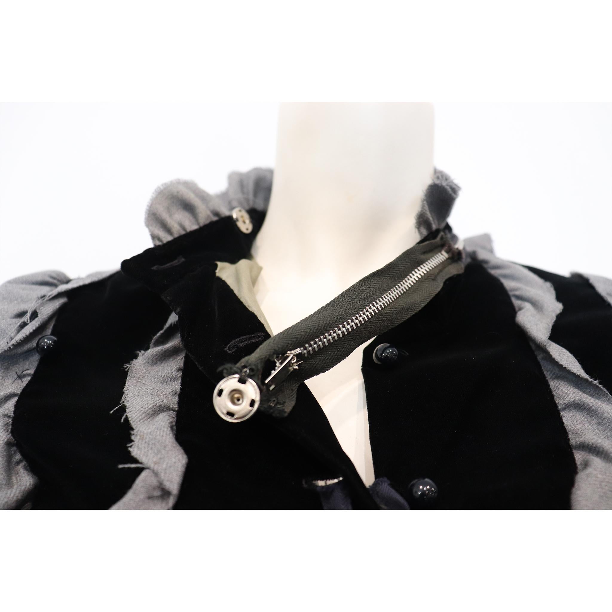 Balenciaga Grey Wool & Black Velvet Deconstructed Dress w/ Zippers Circa 1990s 4