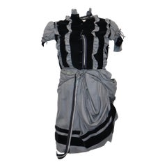 Retro Balenciaga Grey Wool & Black Velvet Deconstructed Dress w/ Zippers Circa 1990s