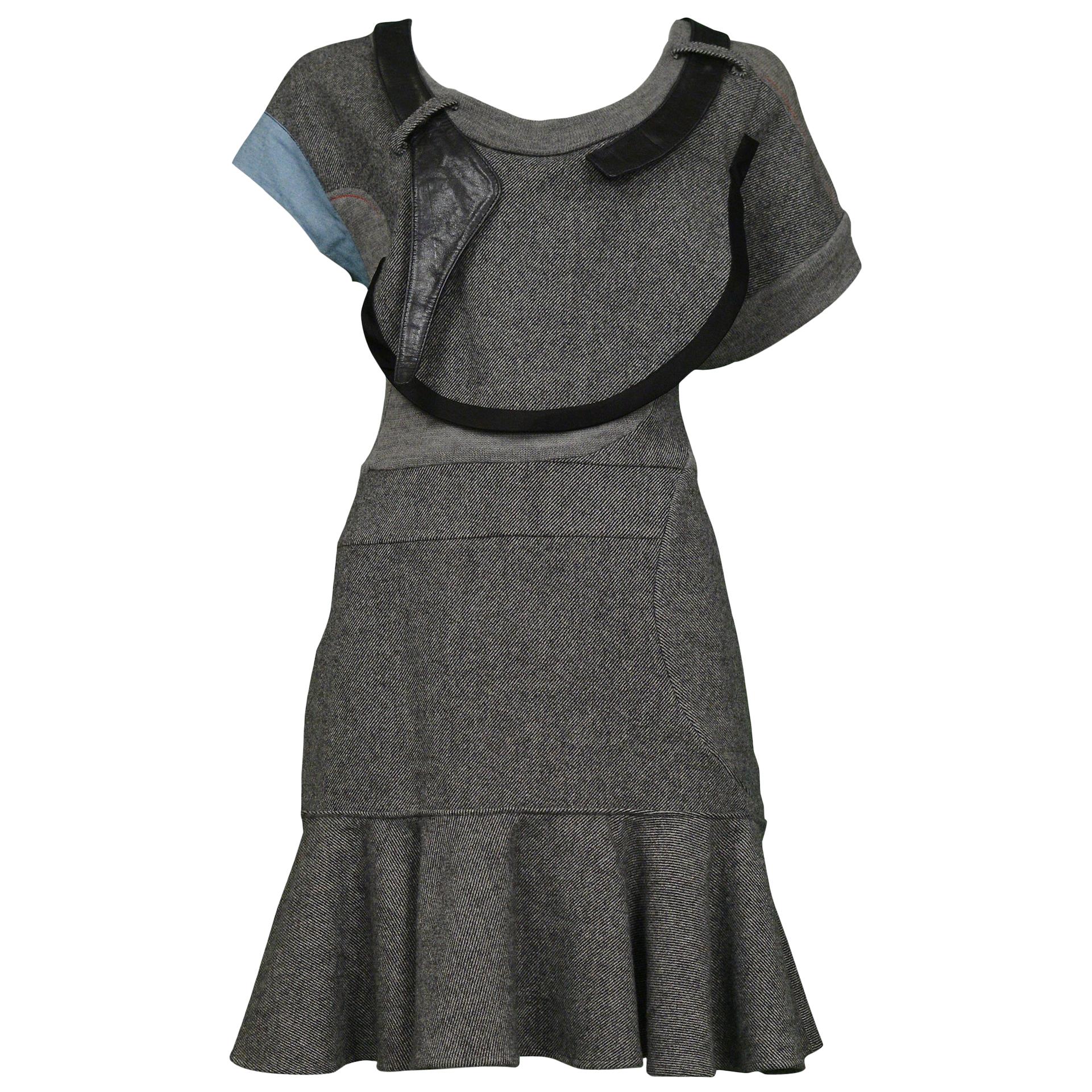 Balenciaga Grey Wool Cubist Dress 2002 For Sale