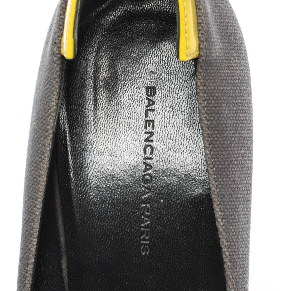 Balenciaga Grey/Yellow Canvas and Leather Peep Toe Pumps Size 38 1