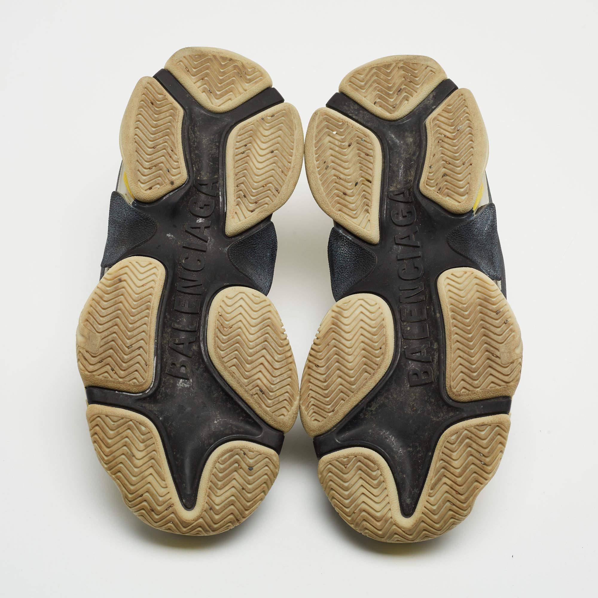 Balenciaga Grey/Yellow Leather and Mesh Triple S Sneakers  3