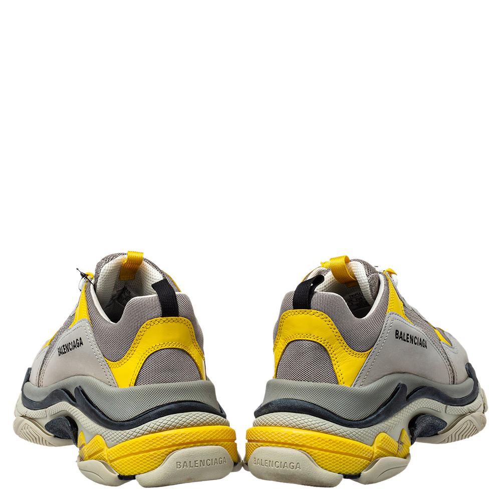 Brown Balenciaga Grey/Yellow Nubuck, Leather And Mesh Triple S Sneakers Size 42