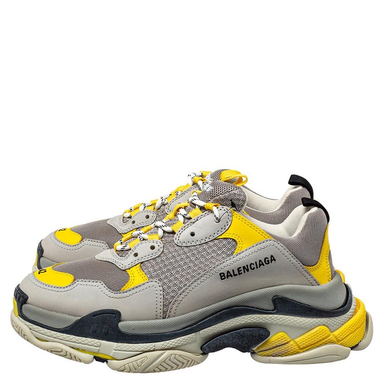 Balenciaga Grey/Yellow Nubuck, Leather And Mesh Triple S Sneakers Size 42  at 1stDibs