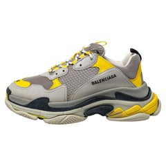 Balenciaga Grey/Yellow Nubuck, Leather And Mesh Triple S Sneakers Size 42